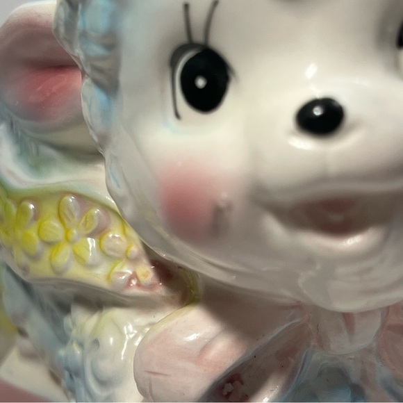 Vintage Baby Lamb Blocks Ceramic Planter Trinket Bowl Inarco Japan E6040 Nursery - Picture 10 of 11